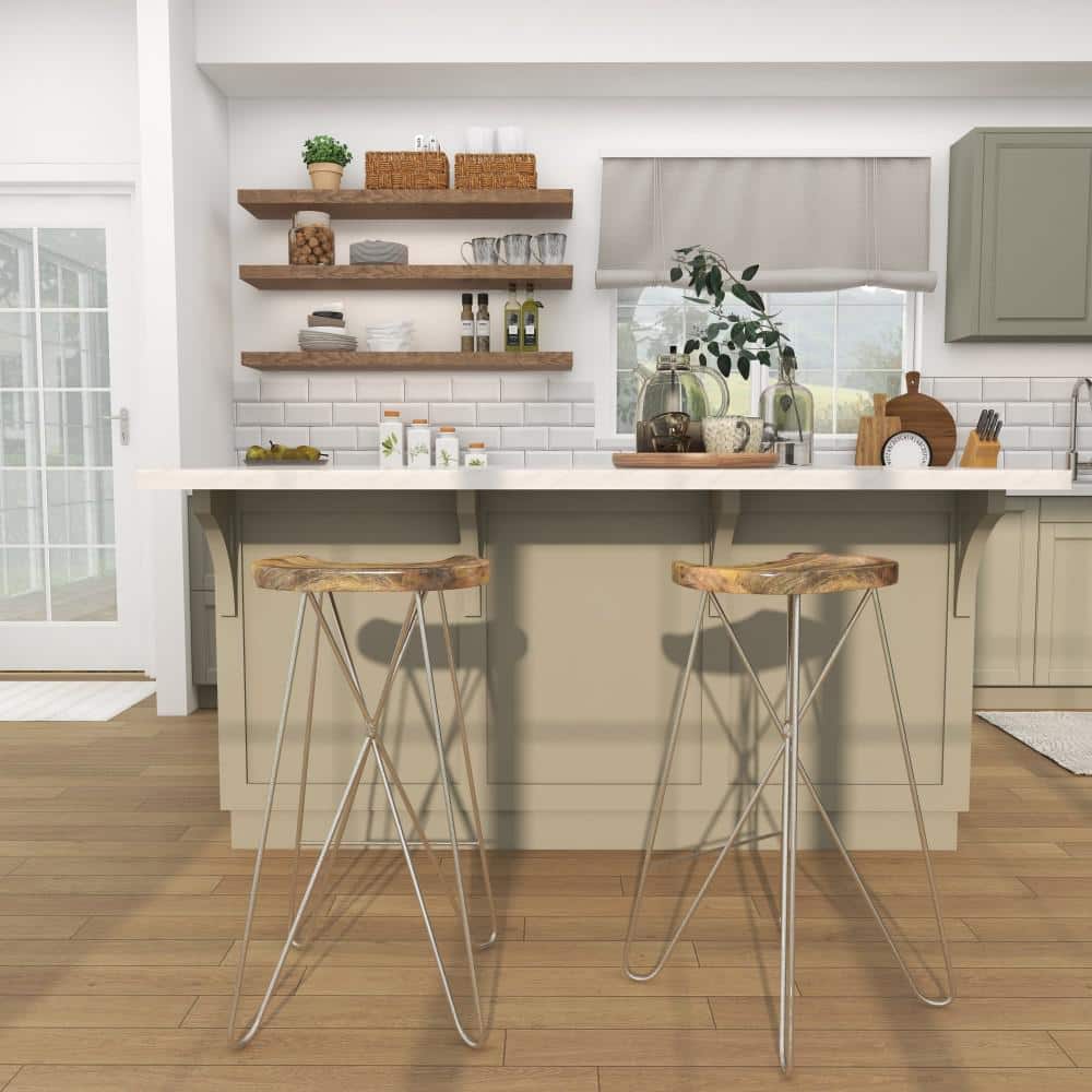 Adjustable Saddle-Style 30" Bar Stool in Brown Wood and Acrylic