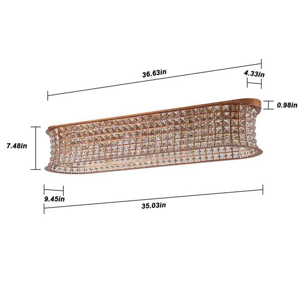 ZYZWMB 35 in. 5-Light Vintage Antique Brass Rectangle Crystal