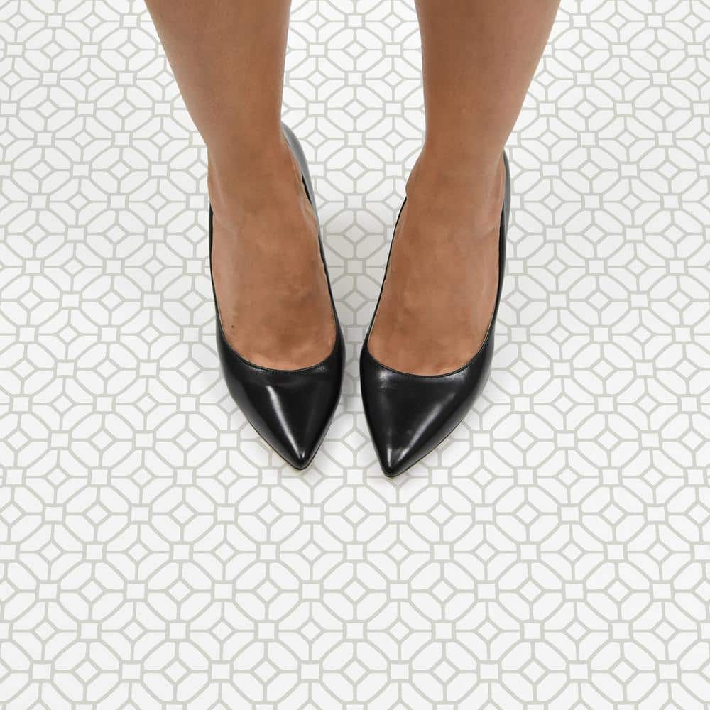 Lattice White and Gray 12'' x 12'' Peel and Stick Vinyl Floor Tiles