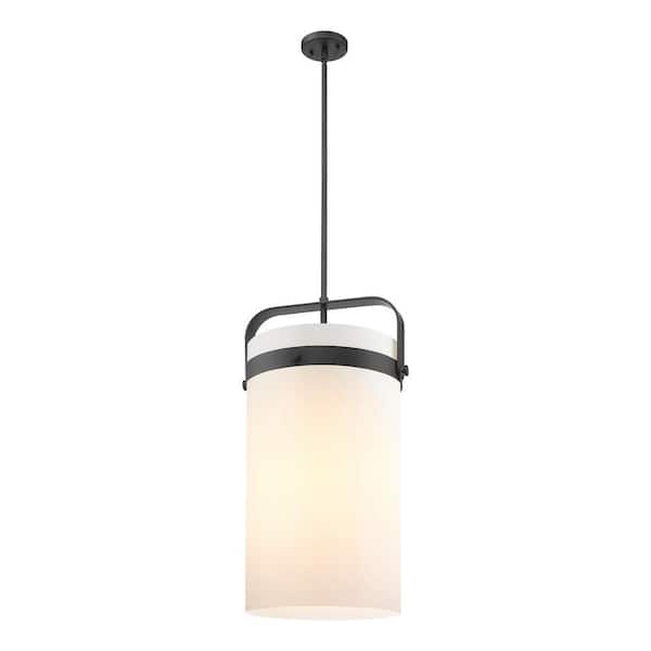 Pilaster 100-Watt 4-Light Matte Black Shaded Mini Pendant Light with Painted Glass Shade