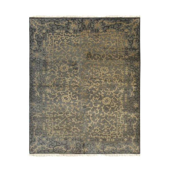 EORC Black Handmade Wool Transitional Ningxia Rug, 8' x 10'