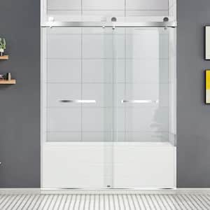 66 in.-72 in. W x 76 in. H Double Sliding Frameless Shower Door Brushed Nickel with 3/8 in. (10mm) Clean Tempered Glass