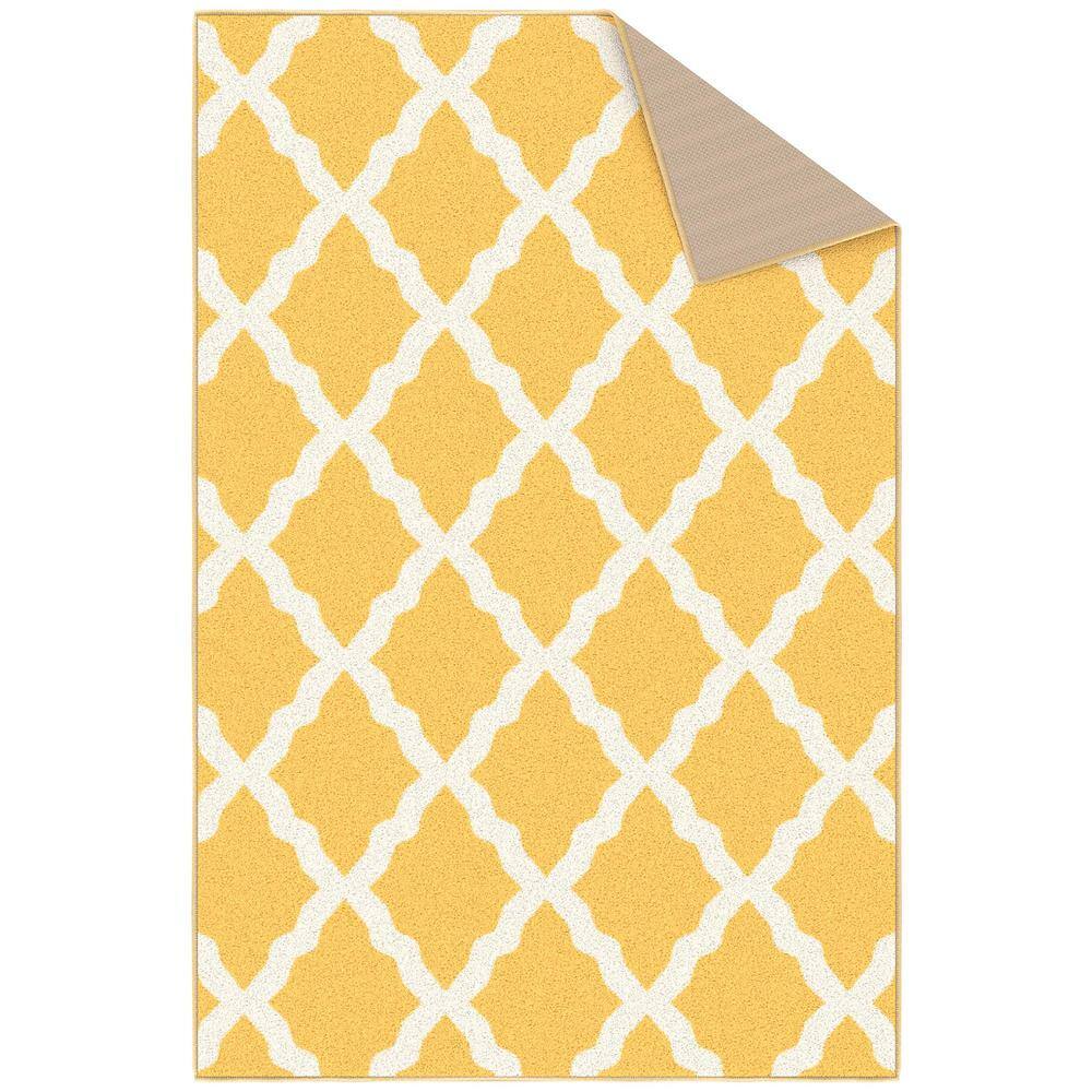 Yellow and White Moroccan Trellis Washable Kids Rug