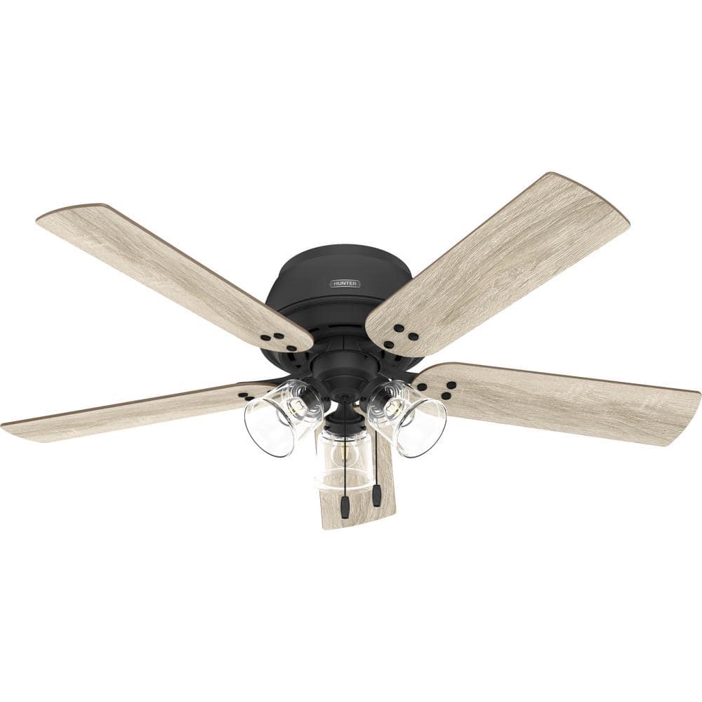 52" Matte Black and Wood Low Profile Ceiling Fan with LED Light