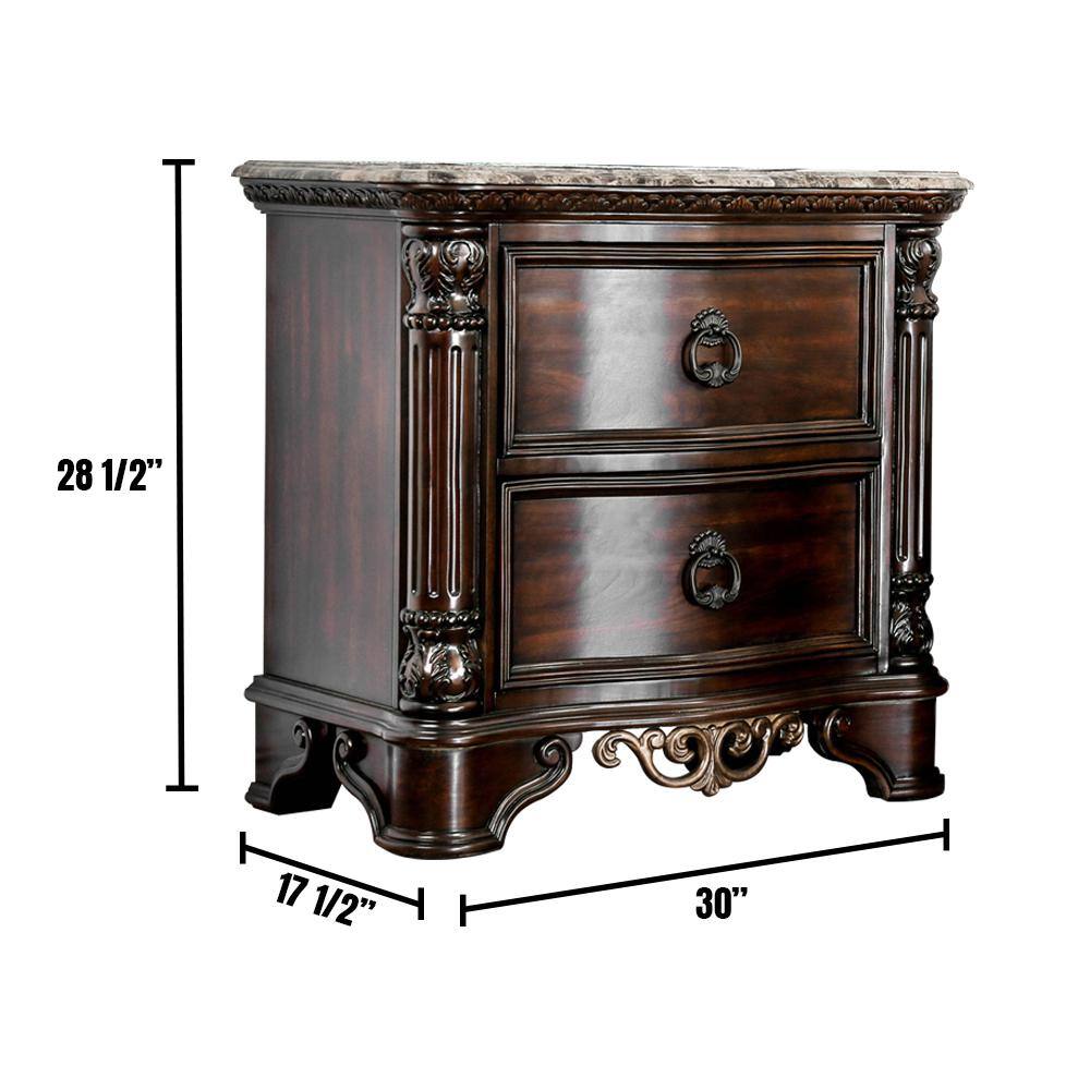 Menodora Transitional Espresso 2-Drawer Nightstand with Gold Accents