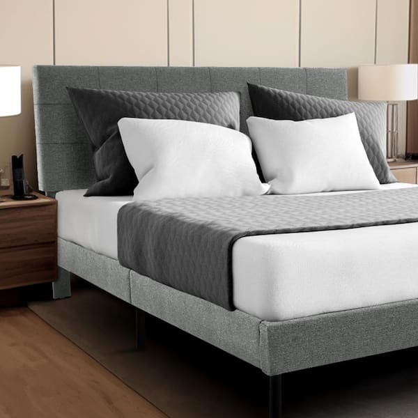 JEAREY Alex Grey Full Upholstered Platform Bed Frame with Headboard