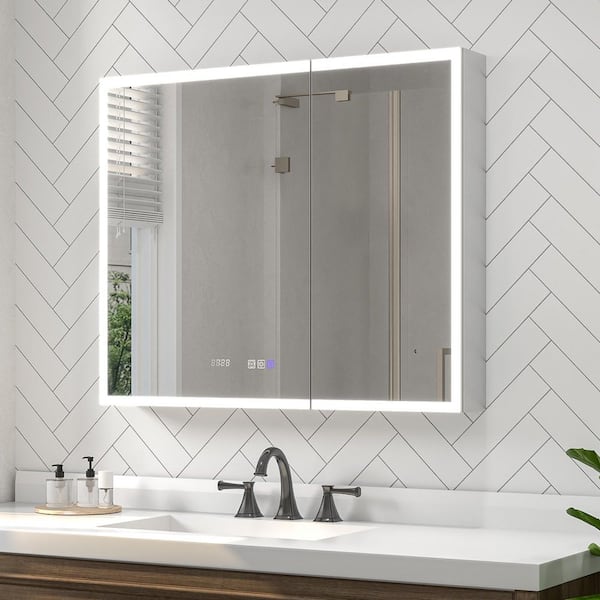 Gleamr 36 in. W x 30 in. H Rectangular Aluminum Medicine Cabinet with Mirror