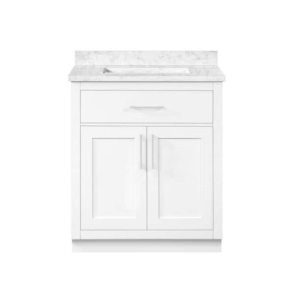 OVE Decors Athea 30 in. W x 22 in. D x 34 in. H Single Sink Bath Vanity in White with White Engineered Marble Top