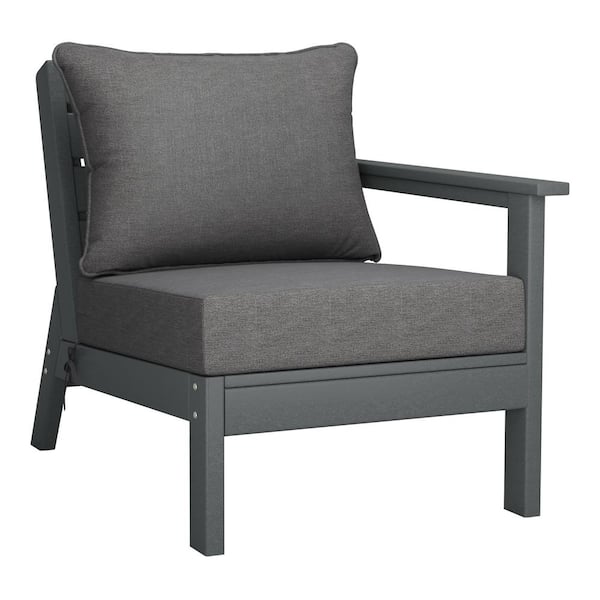 WESTIN OUTDOOR Birchwood Outdoor Patio Deep Seating Right Facing Arm HDPE Lounge Chair in Grey with Grey Cushions