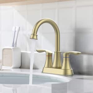 Retro 4 in. Centerset Double Handle High Arc Bathroom Faucet in Brushed Gold with Drain Kit Included
