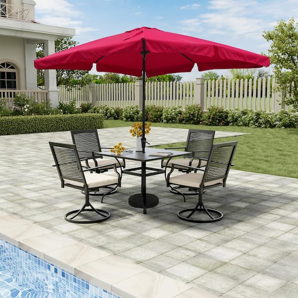 10 ft. x 8 ft. Rectangle Red Market Patio Umbrella with Base