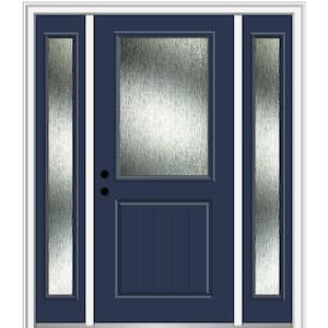 60 in. x 80 in. Right-Hand Inswing Rain Glass Naval Fiberglass Prehung Front Door on 6-9/16 in. Frame