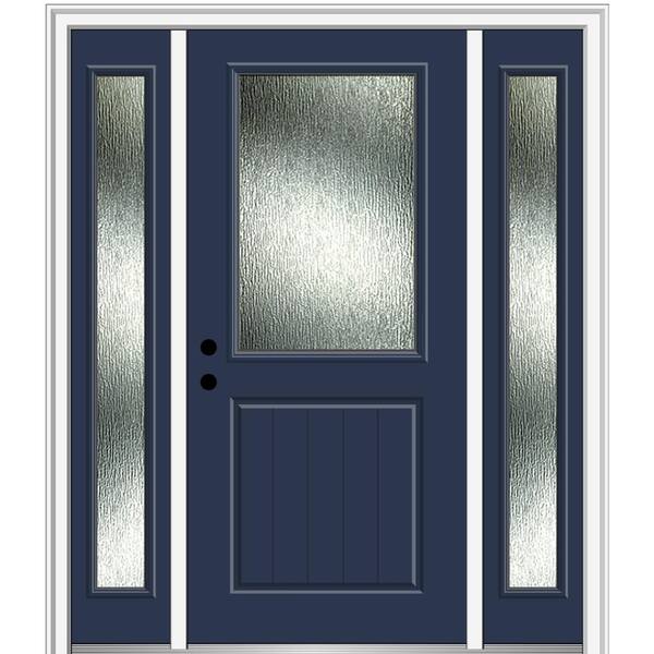 MMI Door Rain Glass 64 in. x 80 in. Right-Hand Inswing Naval Fiberglass Prehung Front Door on 6-9/16 in. Frame