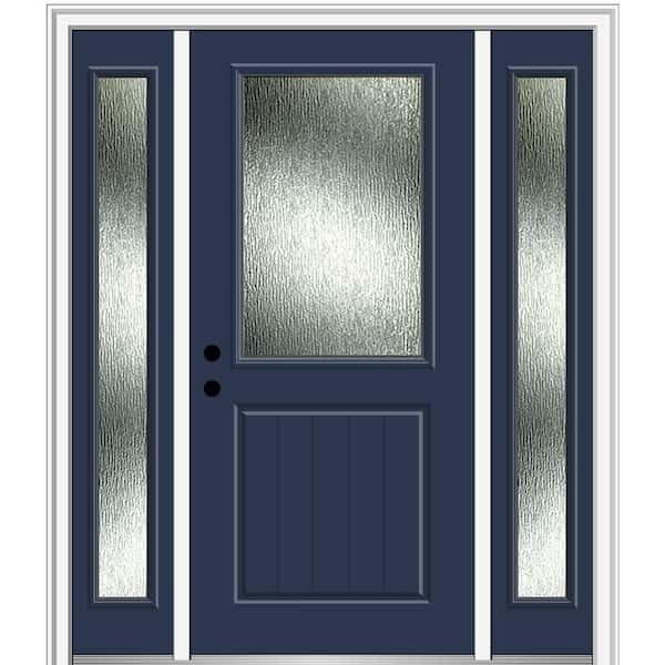 MMI DOOR Rain Glass 60 in. x 80 in. Right-Hand Inswing Painted Revival Blue Fiberglass Prehung Front Door on 6-9/16 in. Frame