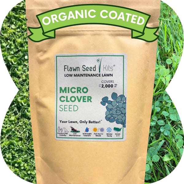 Micro Clover Alternative Grass Seed, Org Coated, Eco-Friendly, Low Growing, Low Mnt, Zip Pouch, Covers Up to 2000 Sq.ft.