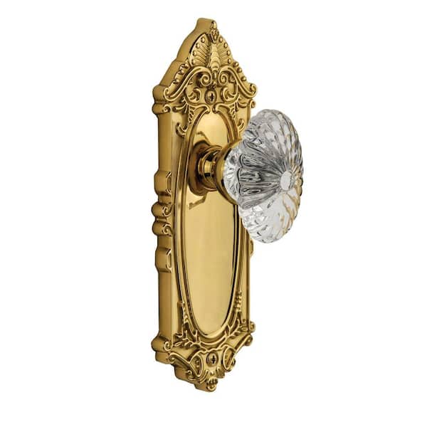 Unbranded Grandeur Polished Brass Passage Grande Victorian Plate with Burgundy Crystal Knob