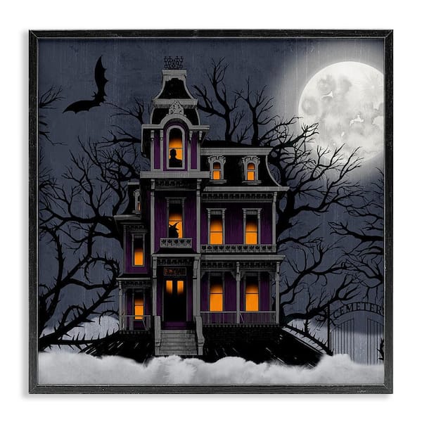 Creepy Haunted Halloween House by Grace Popp Framed Giclee Art Print Architecture 12 in. x 12 in.