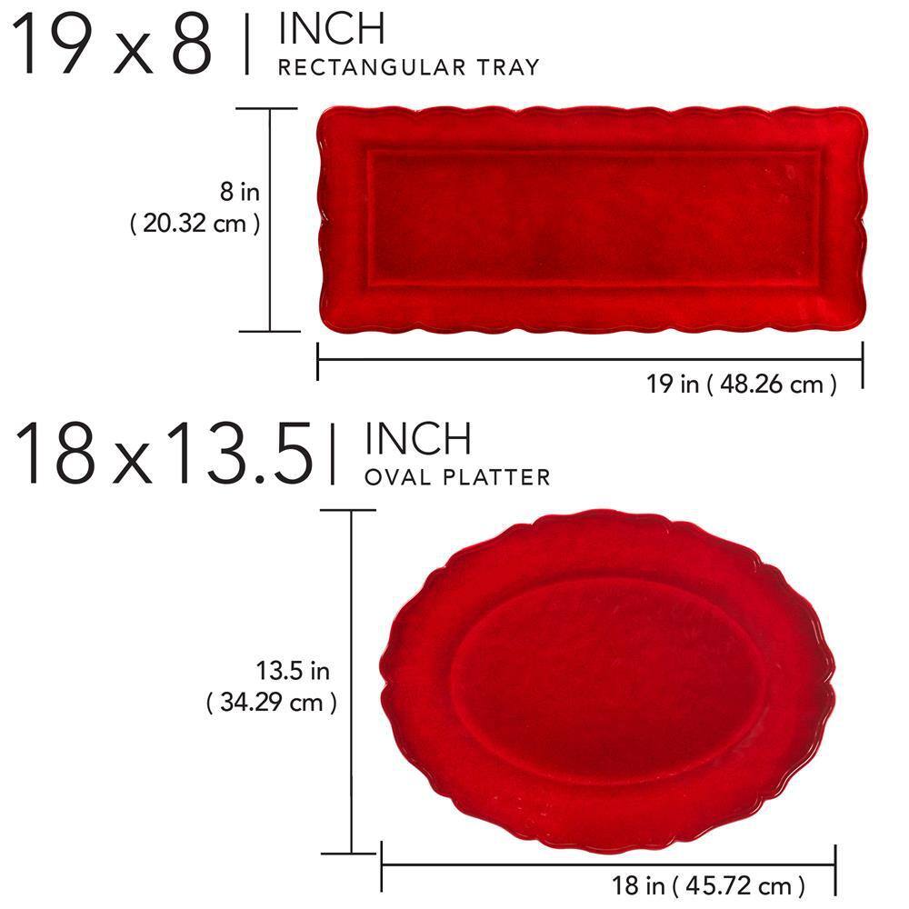 Ruby Red Crackle Melamine 2-Piece Holiday Platter Set