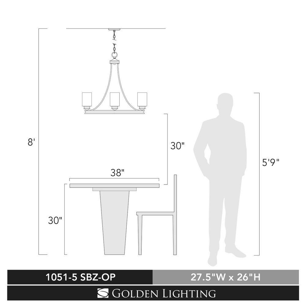 Sovereign Bronze 5-Light Chandelier with Opal Glass Shades