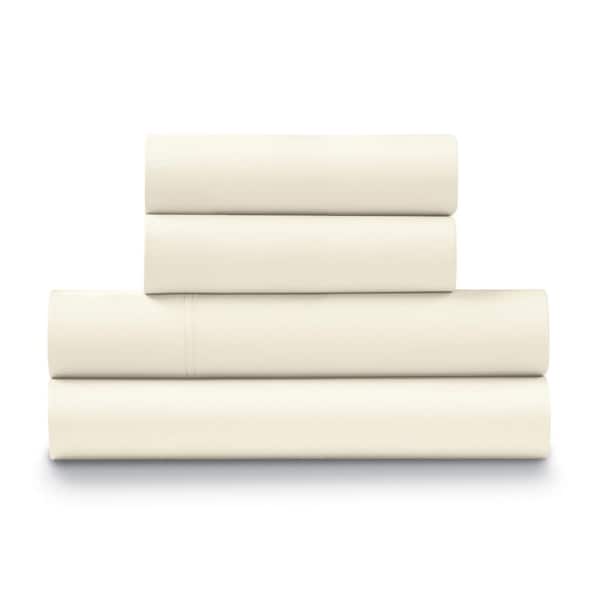 ELLA JAYNE 500TC Cotton Percale 4-Piece Cream Full Sheet Set
