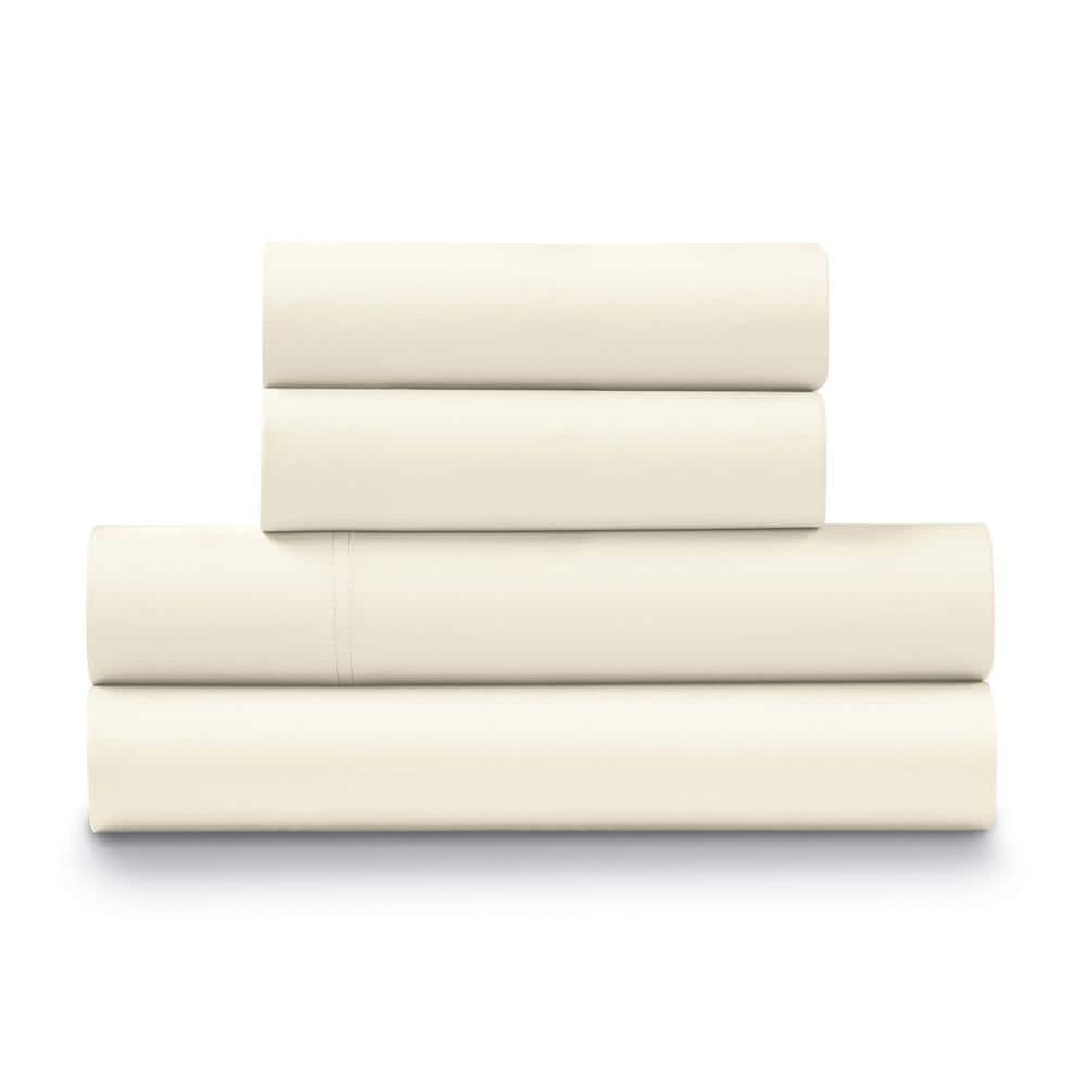ELLA JAYNE 500TC Cotton Percale 4-Piece Cream Queen Sheet Set EJH500 ...