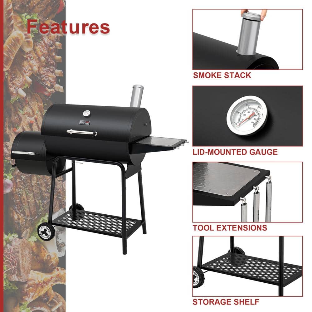 Royal Gourmet 54" Black Barrel Charcoal Grill with Smoker
