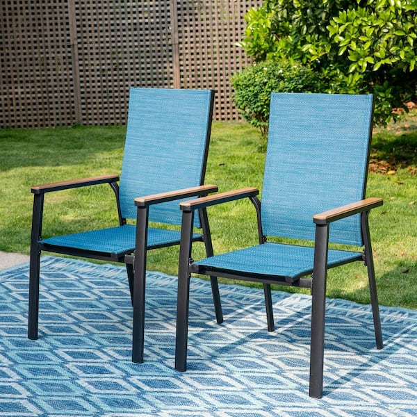 PHI VILLA Black Stackable Lightweight Aluminum Patio Outdoor Dining Chair (2-Pack)