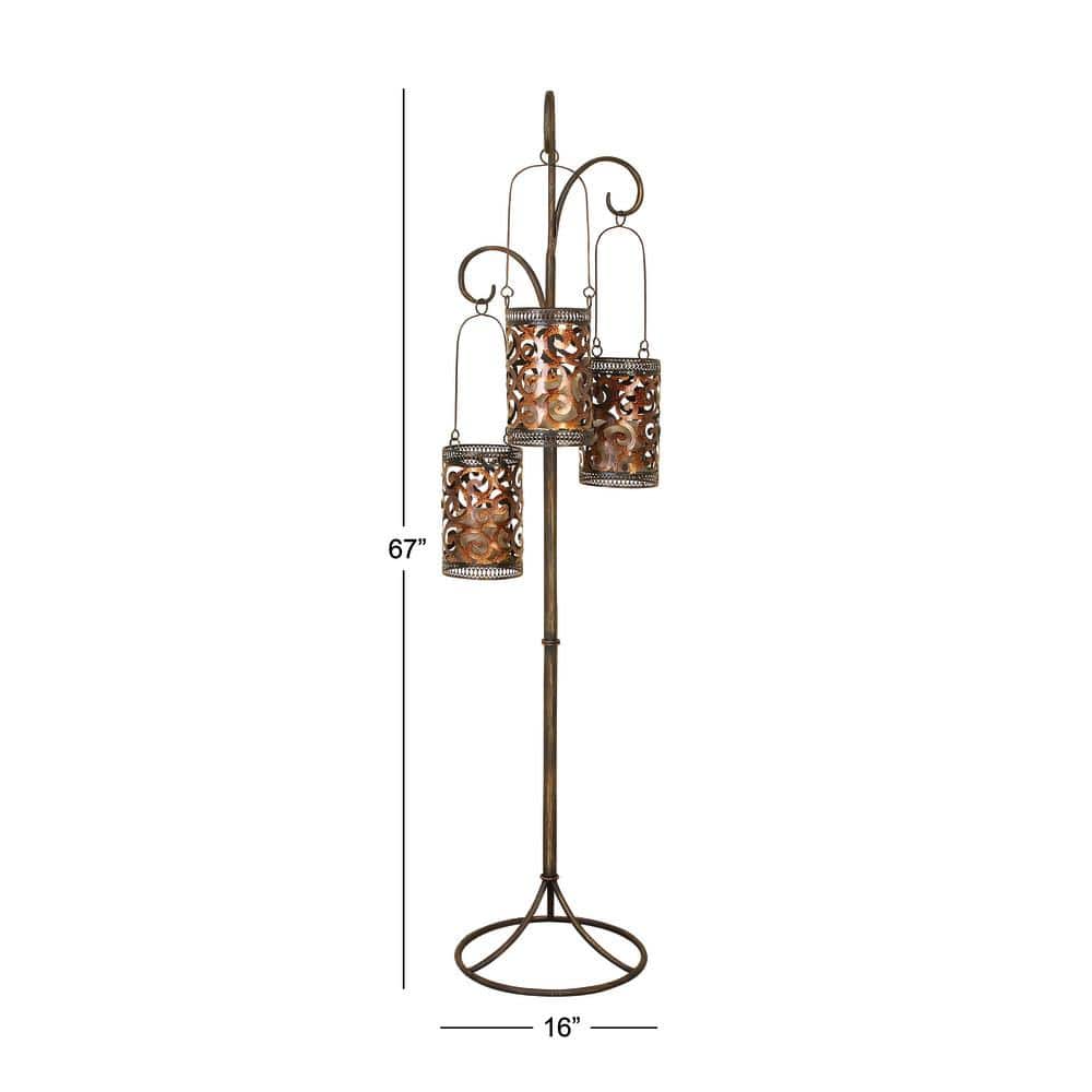 Brass Perforated Moroccan Hanging Floor Candle Lantern, 67"