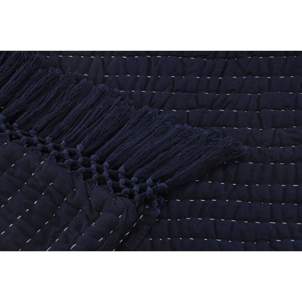 Navy and Off-White Organic Cotton Reversible Throw Blanket