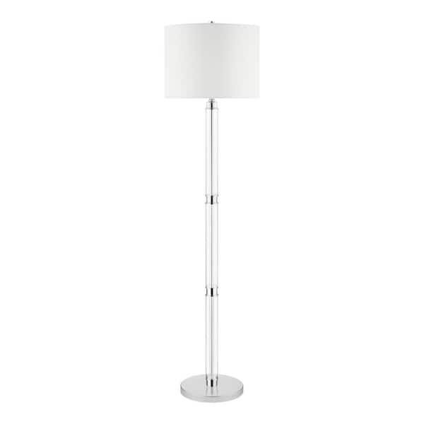 Keiss 60 in. Chrome and Clear Acrylic Standard Floor Lamp with White Fabric Shade