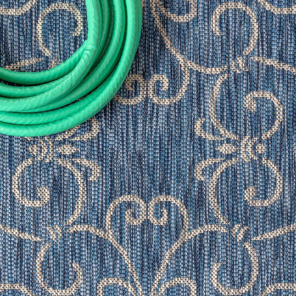 Charleston Filigree Navy/Gray Synthetic 8x10 Indoor/Outdoor Rug