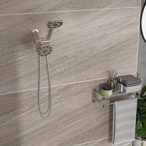 Aramis 7-Spray Patterns 4.7 in. Wall Mount Dual Shower Heads with Handheld Shower Faucet in Brushed Nickel
