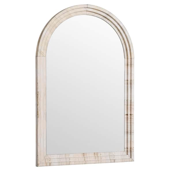 30 in. W x 39.8 in. H Arched Wooden Framed Pale Taupe Wall Bathroom Vanity Mirror