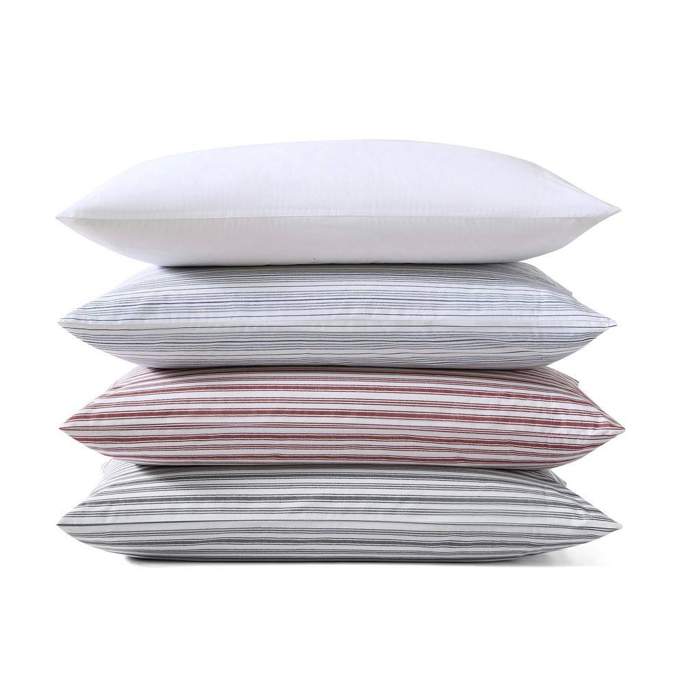 Red and White Striped Cotton Standard Pillowcase Set