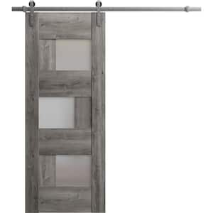 32 in. x 96 in. 1 Panel Frosted Glass Nebraska Grey Solid MDF Sliding Barn Door with Hardware Kit