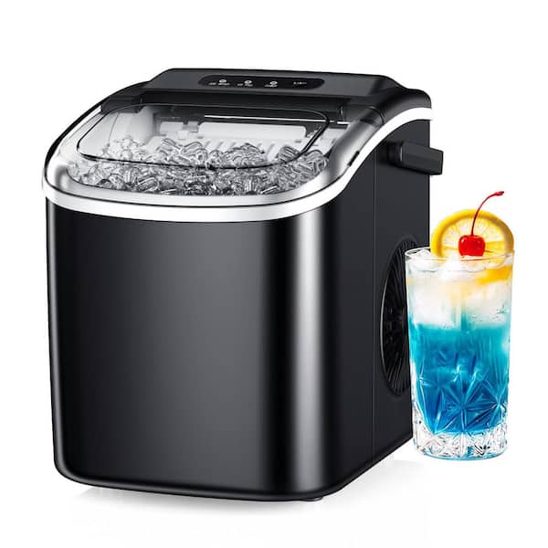 9.4 in.26.5 lbs. Bullet Ice Countertop Portable Ice Maker in White, 9-Cubes/6-Mins, Auto-Cleaning with Basket and Scoop