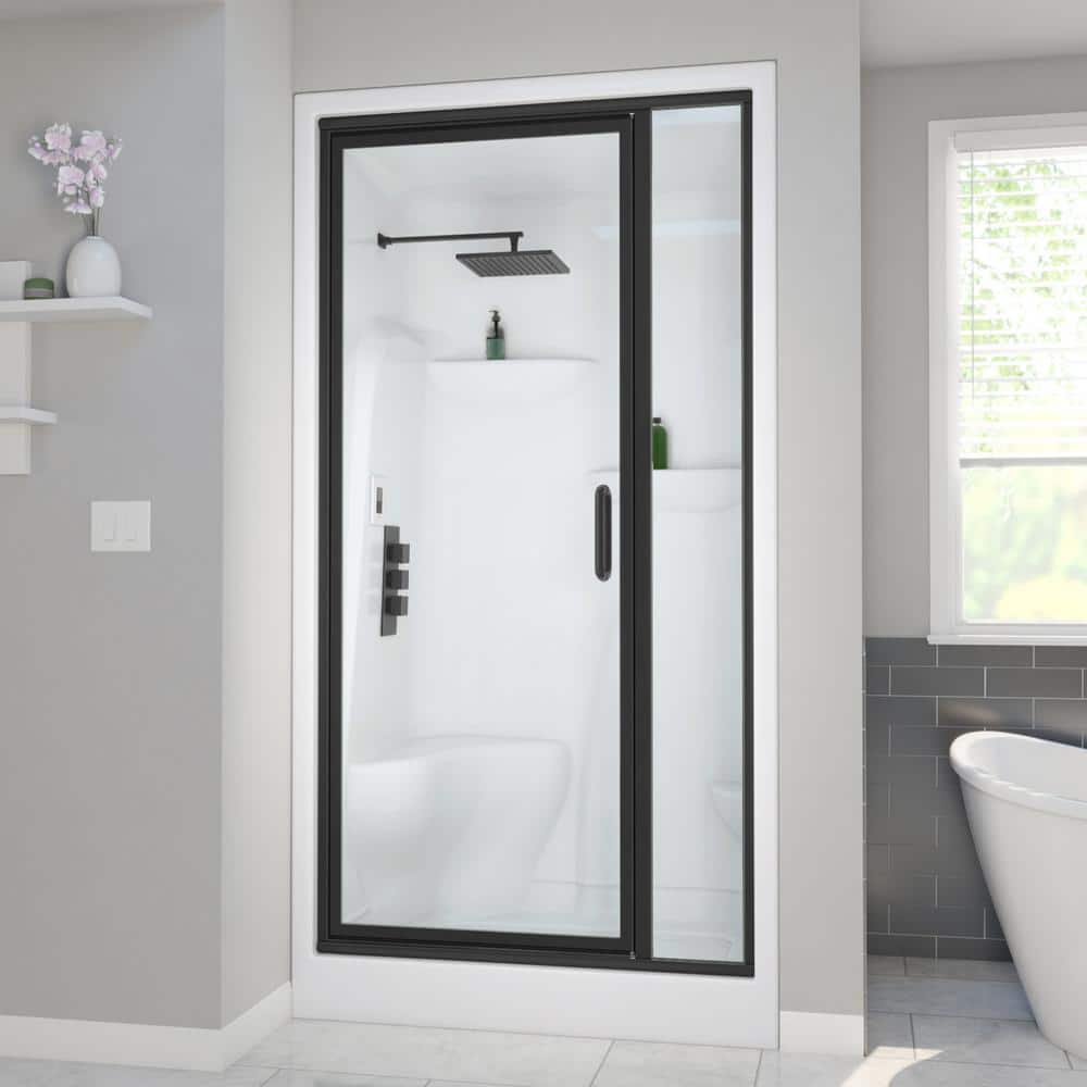 Lomita 4836 Steam Shower Enclosure in White, Right Drain, Matte Black