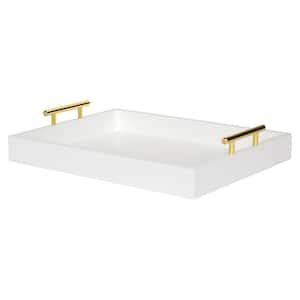 Lipton Decorative Tray with Polished Metal Handles, White and Gold