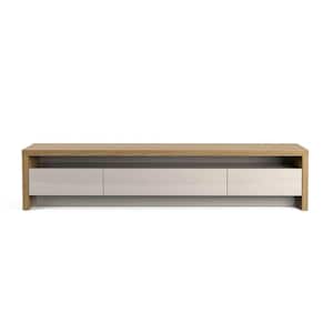 Sylvan 85 in. Nature and Off-White Particle Board TV Stand with 3 Drawer Fits TVs Up to 70 in. with Cable Management