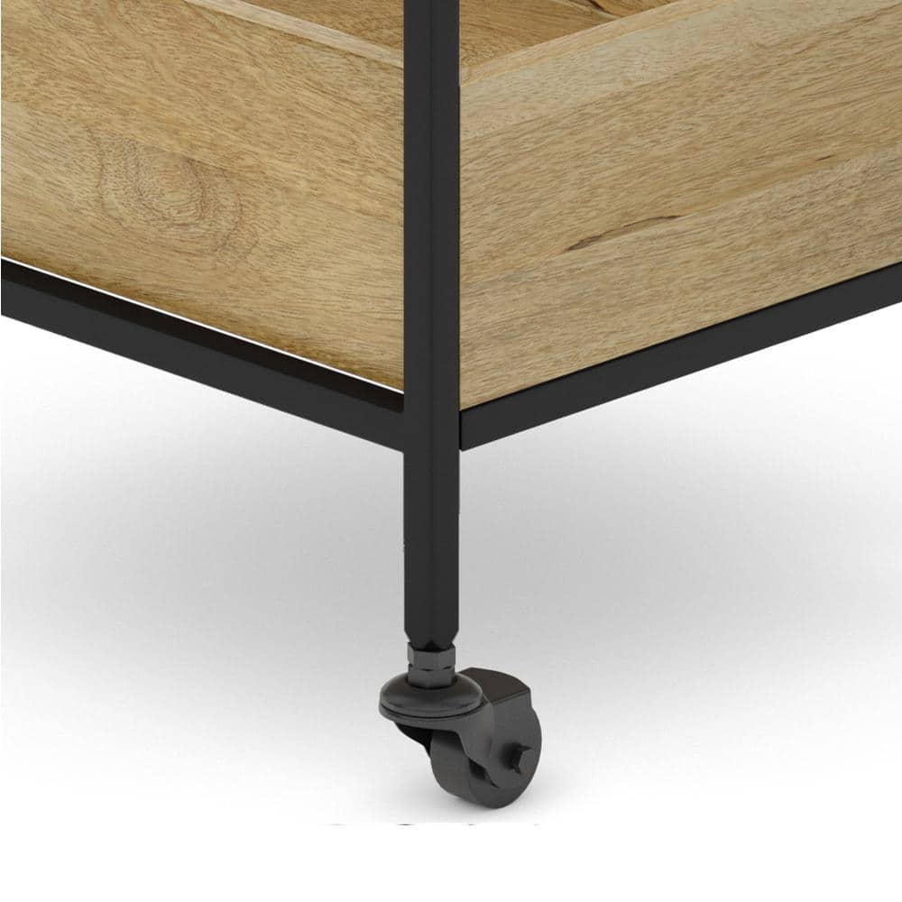 Natural Mango Wood and Black Metal Industrial Bar Cart with Storage