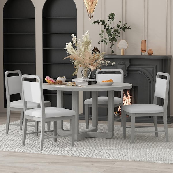Qualler 5-Piece Round Antique Gray MDF Top Dining Table Set Seats 4
