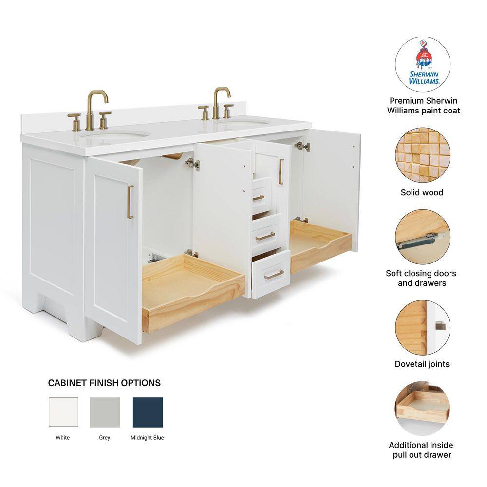Taylor 73" White Freestanding Double Sink Bathroom Vanity with Quartz Top
