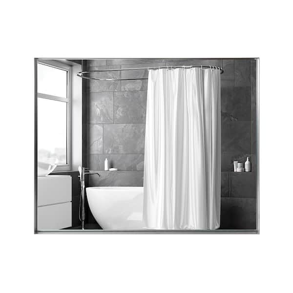 Unbranded 48 in. W x 30 in. H Rectangular Framed Beveled Wall Bathroom Vanity Mirror in Silver
