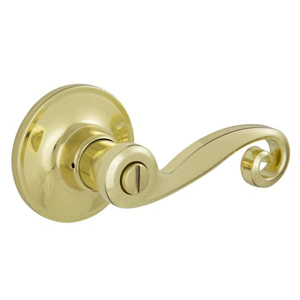 ESSENTIALS by Schlage Acton Bright Brass Privacy Bed/Bath Door Handle ...