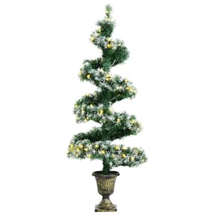 4 ft. Pre-lit Spiral Snowy Artificial Christmas Tree with Retro Urn Base