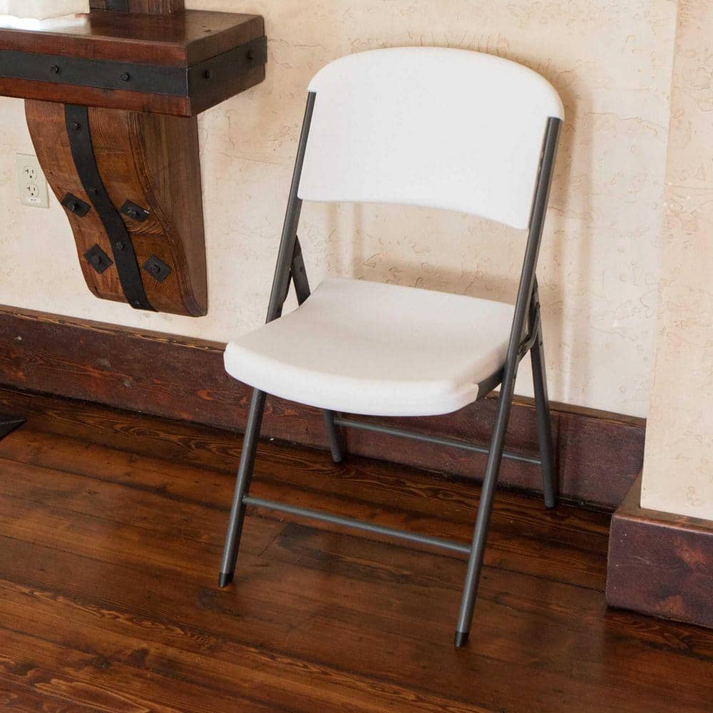 White Granite Metal and Polyethylene Folding Chairs, 4 Pack
