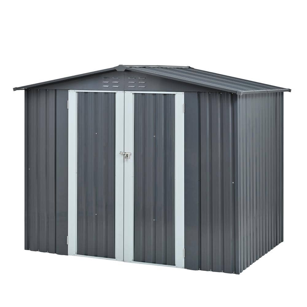 7x6 ft Outdoor Metal Storage Shed with Lockable Double Doors, Galvanized Steel, Ventilated, Coverage Area-40 sq.ft price history on PriceWatchPro