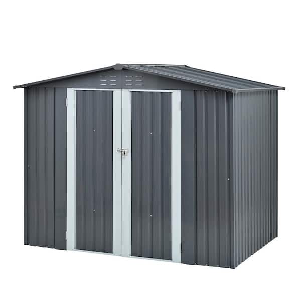 7x6 ft Outdoor Metal Storage Shed with Lockable Double Doors, Galvanized Steel, Ventilated, Coverage Area-40 sq.ft
