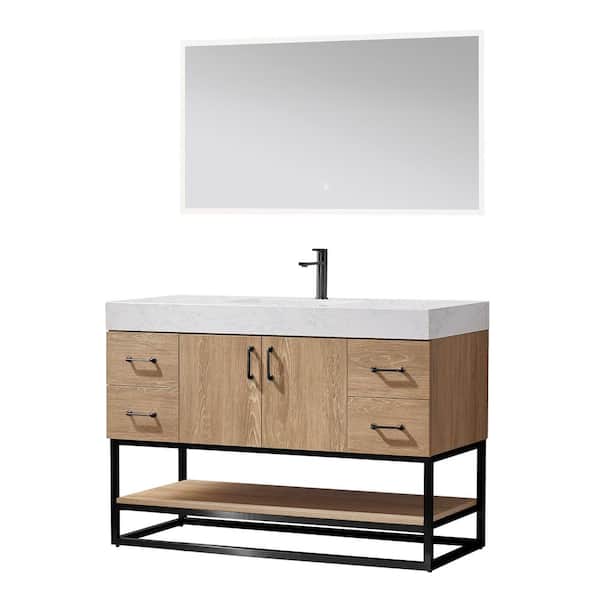 Alistair 48 in.W x 22 in. D x 33.9 in. H Bath Vanity in North Oak with White Grain Stone Vanity Top with Mirror