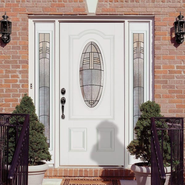 67.5 in.x81.625 in. Rochester Patina 3/4 Oval Lt Unfinished Smooth Right-Hand Fiberglass Prehung Front Door w/Sidelites